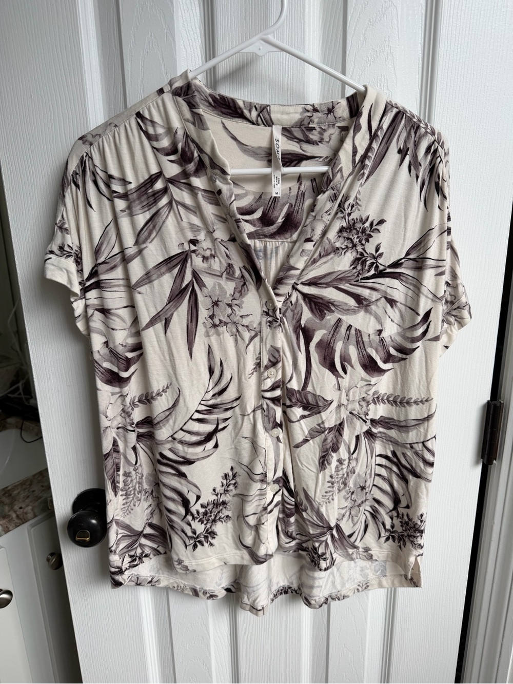 Soma Cream Blush Botanical Button-Front Women's Top